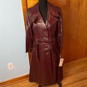 Vintage NWT 70s Leather Coat Trench Coat Sz 19-20 Office Daily Wear Boho Goth